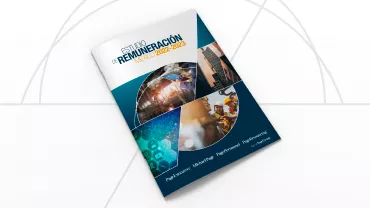 Portada de informe sobre remuneración 2023-2024 con gráficos y fotos de industria.