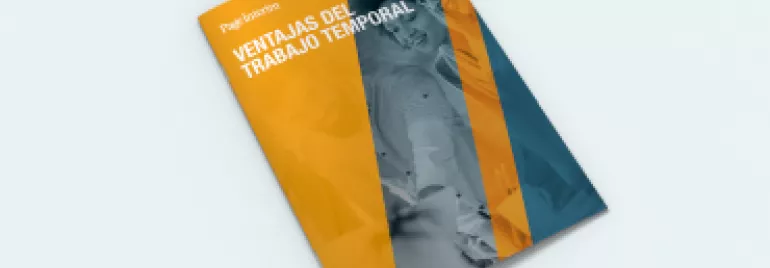 Portada de un libro titulado 'Ventajas del Trabajo Temporal' con diseño amarillo y azul.