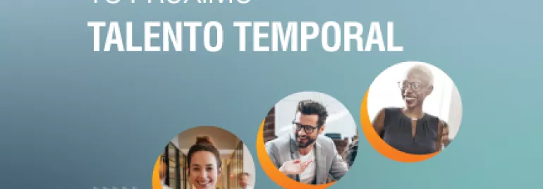 Imagen con texto 'Tu Próximo Talento Temporal' y tres personas sonriendo.