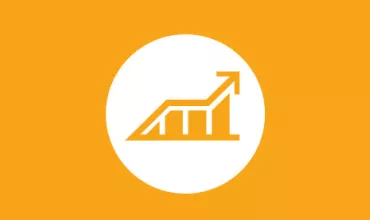Icono de gráfico ascendente con fondo naranja.